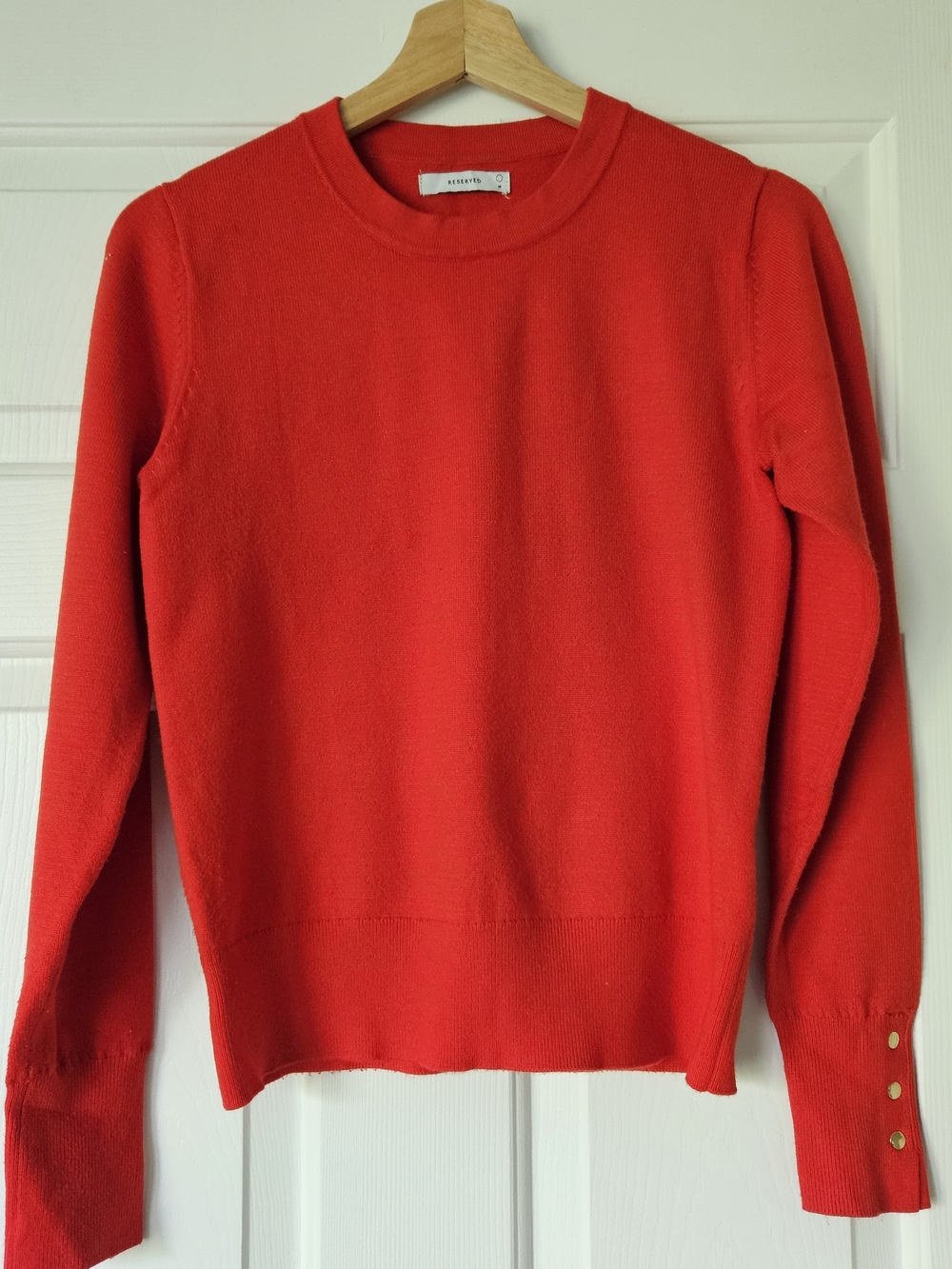 Reserved Red Crewneck Sweater with Gold Buttons